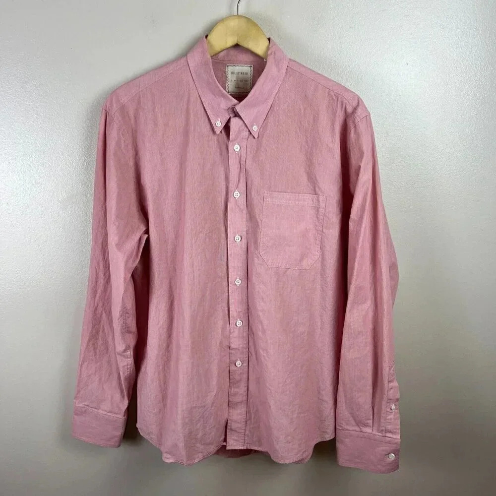 Billy Reid Button‎ Down Shirt Size XL Striped Pink Work Office Standard Cut